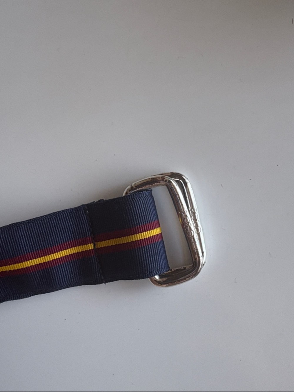 Polo by Ralph Lauren Striped Navy Webbing Belt with Burgundy and Yellow Accents